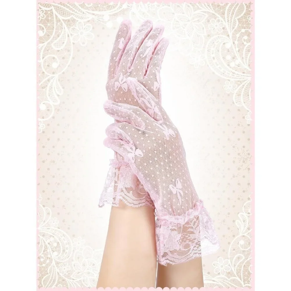 Women's Elegant Dress Up Lace Gloves Light Pink Halloween Wedding Parties Prom